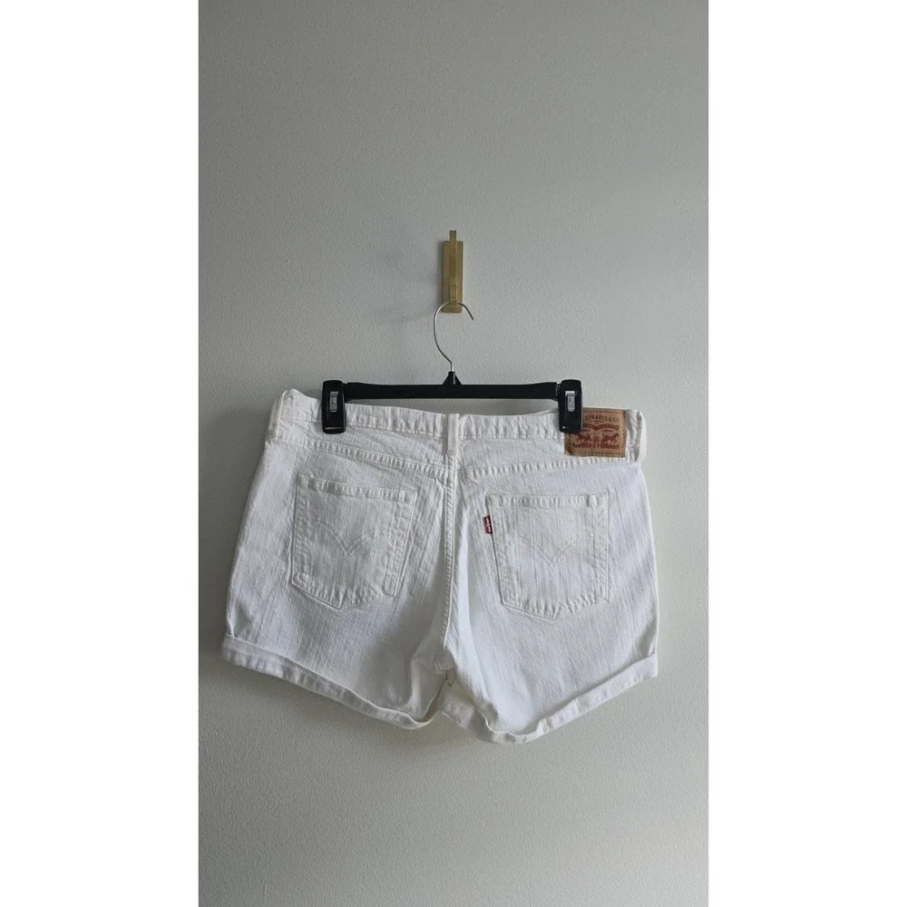 Levi's White Denim Shorts Women Sz30 Cuffed Hem Classic Red Tab High Rise Summer